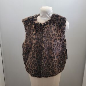 Tahari Animal Print Faux Fur Vest